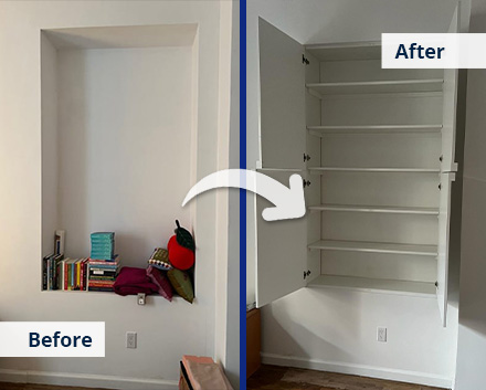Before and After for a custom cabinet creation job in Manhattan, NY