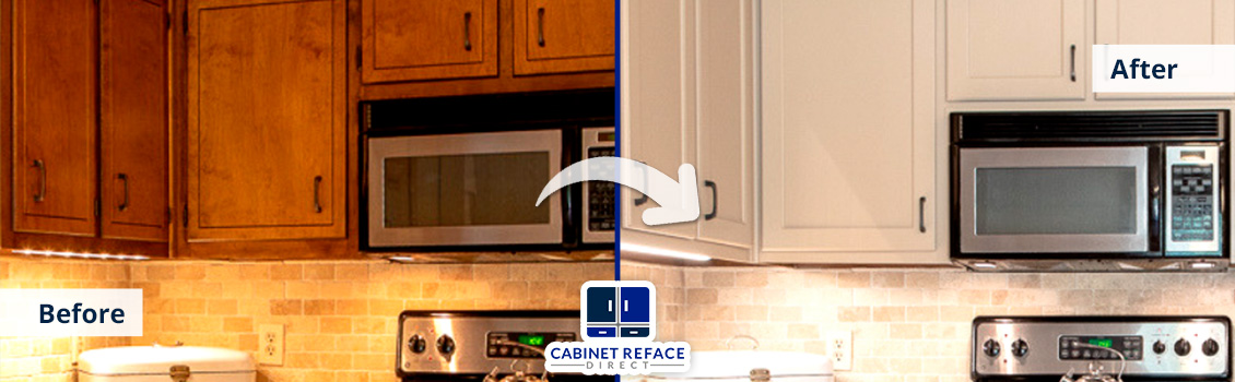 Before and After of a Kitchen That Represents the Difference Between Cabinet Refinishing vs Cabinet Refacing