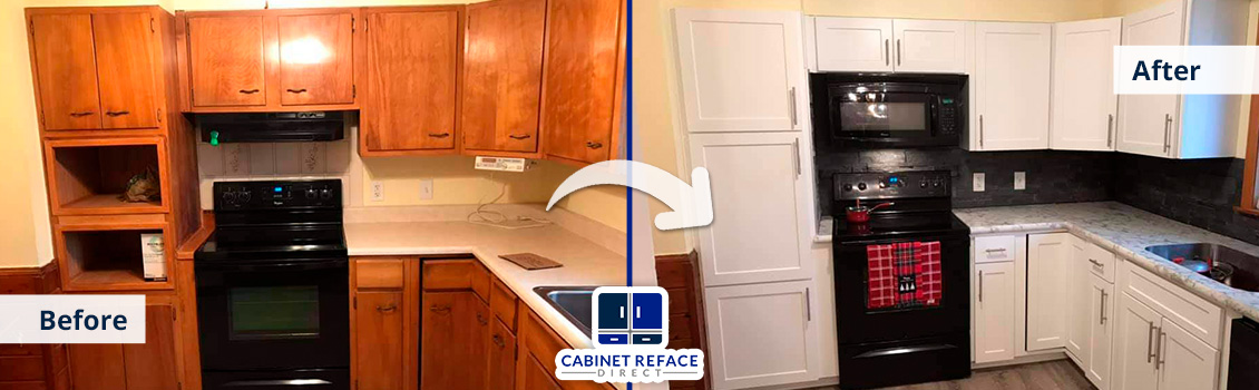 Before and After of a Kitchen That Represents the Difference Between Cabinet Replacement vs Cabinet Refacing