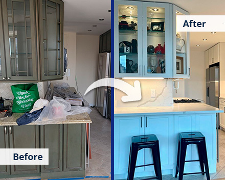 Old Grey Kitchen Cabinets Before Cabinet Refacing and Then Their White Modern Versions After